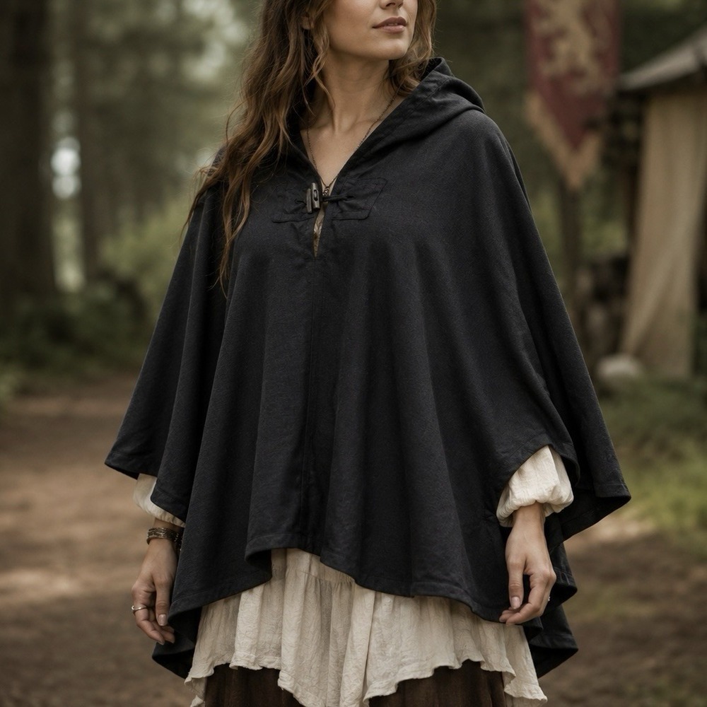 Linen Hooded Poncho Renaissance Woodland Fairy Viking Medieval Carrot Creations
